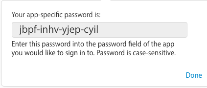 Copy app specific password generated by Apple